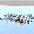 Various Types of Ships and Boat Models in Different Sizes Arranged on Light Blue Background