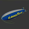 Goodyear Blimp Airship With Blue White Yellow Colors And Brand Logo