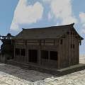 Rustic Traditional Chinese Wooden Barn With Sloped Roof Stone Mill And Wooden Walls