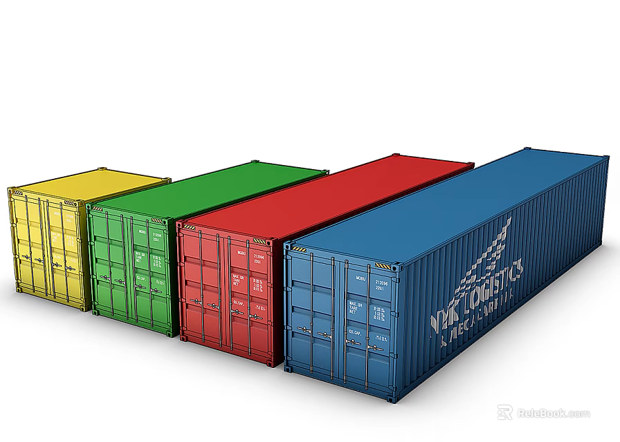 Multi Colored Industrial Shipping Containers with World Shipping Brand for Logistics 3d model 