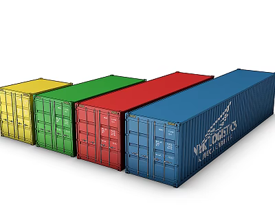 Multi Colored Industrial Shipping Containers with World Shipping Brand for Logistics 3d model