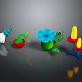 Colorful Decorative Garden Plants With Vibrant Mushroom Flower And Leaf Designs