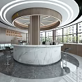 Modern Service Hall With Marble Reception Desk And Wooden Walls