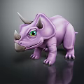 Cute Cartoon Style Purple Triceratops Character With Big Green Eyes And Stubby Legs