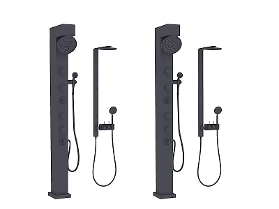 Contemporary Floor Standing Shower Faucet Set with Overhead Handheld Showers and Control Knobs 3d model