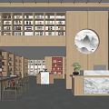 Specialty Store Interior Featuring Wooden Shelves Marble Counter Circular Decorative Art And Product Displays