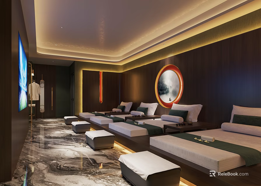Luxury SPA Sauna Wellness Space With Comfortable Massage Beds And Modern Decorative Ambiance 3d model 