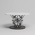 Modern Round Dining Table With White Marble Top And Geometric Metal Base 3d model