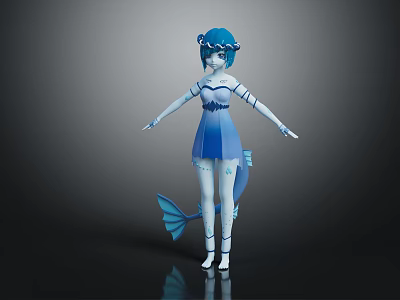 Anime Style Blue Haired Character With Mermaid Tail And Blue Dress Design 3d model