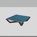 Modern Square Coffee Table With Blue Tabletop And Wooden Legs Design Structure 3d model