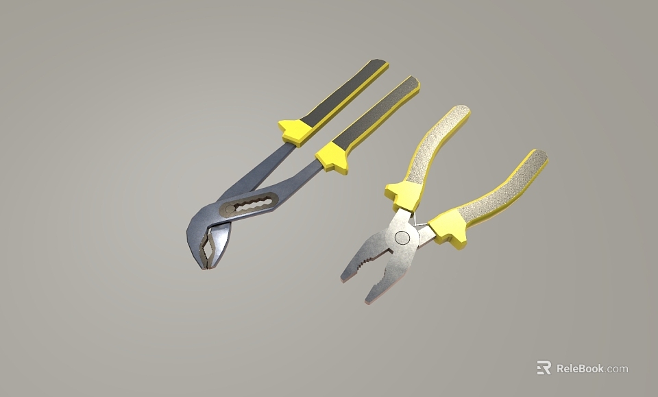 Professional Hardware Tools Two Versatile Pliers with Yellow Non Slip Handles for Daily Repair Work 3d model 