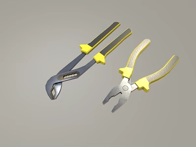 Professional Hardware Tools Two Versatile Pliers with Yellow Non Slip Handles for Daily Repair Work 3d model