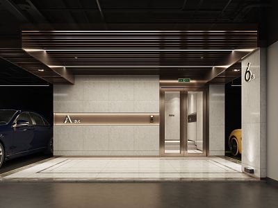 Modern parking lot public area parking lot entrance lobby elevator hall model