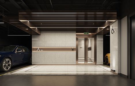 Modern parking lot public area parking lot entrance lobby elevator hall 3d model