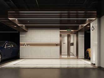 Modern parking lot public area parking lot entrance lobby elevator hall 3d model