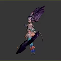 Game Movie Character With Purple Hair Pink Blue Outfit Holding Prop And Yellow Star Decorations