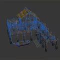 Cartoon Waterfront Hut with Thatched Roof Wooden Platform Small Boat Fishing Net and Barrels