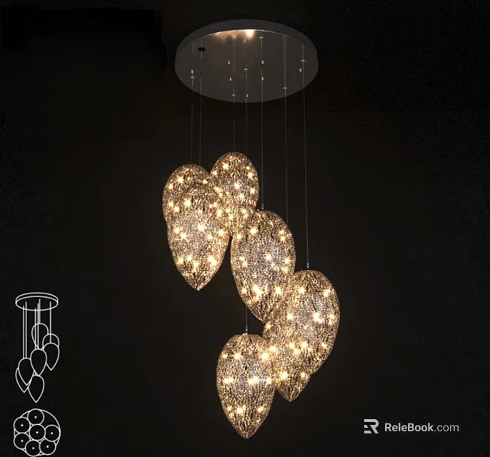 Sparkling Heart Shaped Crystal Chandelier With Multiple Hanging Pendants For Interior 3d model 