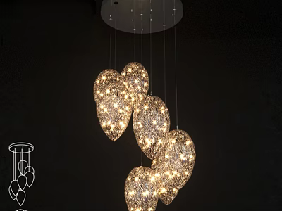 Sparkling Heart Shaped Crystal Chandelier With Multiple Hanging Pendants For Interior 3d model