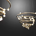 Golden Circular Chandeliers With Hanging White Bulbs On Black Background