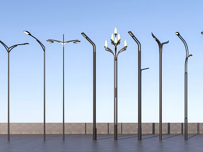 Various Styles of Outdoor Lights with Modern Street Lamp Designs and Metal Poles 3d model