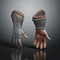 Pair of Medieval Leather Metal Gloves With Rivets Stitching And Armor Accents