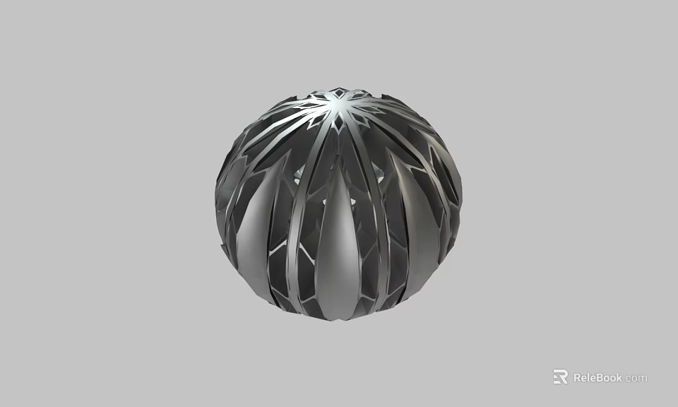 Modern Black Silver Decorative Sphere With Intricate Striped Pattern On Gray Background 3d model 