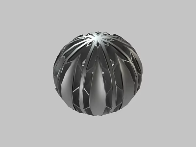 Modern Black Silver Decorative Sphere With Intricate Striped Pattern On Gray Background 3d model