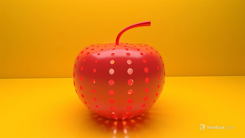Red Apple Shaped Decorative Ornament Set With Hollow Dots On Yellow Background 3d model 