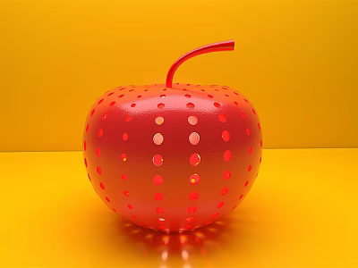Red Apple Shaped Decorative Ornament Set With Hollow Dots On Yellow Background 3d model