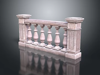 Stone Fence With Classical Design Decorative Balusters Square Pedestals And Textured Surface 3d model