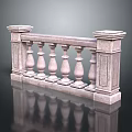 Stone Fence With Classical Design Decorative Balusters Square Pedestals And Textured Surface 3d model