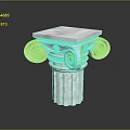 Classical Stone Column Capital With Fluted Shaft And Scroll Decorations 3d model