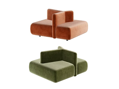 Modern Unique Shaped Sofa in Orange and Green for Interior Decoration 3d model