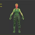 Game Movie Character 3D Model With Red Hair Green Tank Top And Gray Cargo Pants