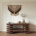 Modern Wooden Entryway Console Table with Macramé Hanging Dried Flowers Nut Bowl and Books