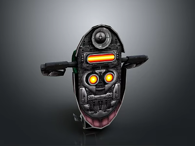 Futuristic Mechanical Gate With Metallic Structure Detailed Gear Components And Orange Glowing Circular Lights 3d model