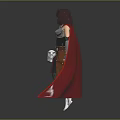 Mythical Female Warrior In Silver Armor With Red Cape Holding Hammer Standing Pose
