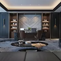 Modern Office Interior Design With Large Windows Sofa Desk And Bookshelves