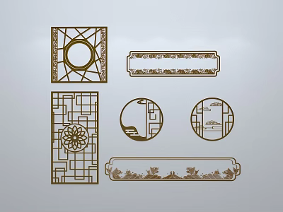 Traditional Carved Lattice Windows with Various Geometric Floral Landscape Patterns Square Round Rectangular Shapes 3d model