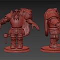 Detailed Fantasy Dwarf Warrior Character With Bear Inspired Armor And Hammer Weapon