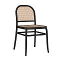 Modern Dining Chair With Black Metal Frame And Woven Rattan Seat Back