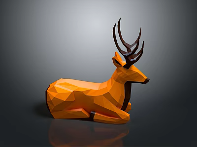 Orange Low Poly Style Deer Statue in Lying Posture with Modern Design 3d model