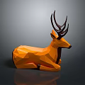 Orange Low Poly Style Deer Statue in Lying Posture with Modern Design