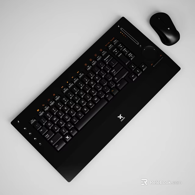 Sleek Black Computer Keyboard and Mouse with Orange Backlit Keys for Home and Office Use 3d model 