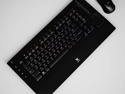 Sleek Black Computer Keyboard and Mouse with Orange Backlit Keys for Home and Office Use 3d model
