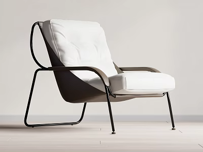 Modern Single Sofa With Quilted Backrest White Upholstered Cushion And Black Metal Frame 3d model