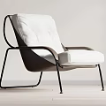 Modern Single Sofa With Quilted Backrest White Upholstered Cushion And Black Metal Frame