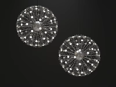 Pair of Modern Spherical Chandeliers With Small Bulbs And Intricate Wireframe Design 3d model