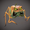 Spooky Halloween Pumpkin Monster With Yellow Eyes Sharp Teeth And Long Legs